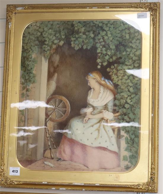 Fanny Sutherland (19th/20th century), A Years Spinning, signed, label verso, 58 x 46cm